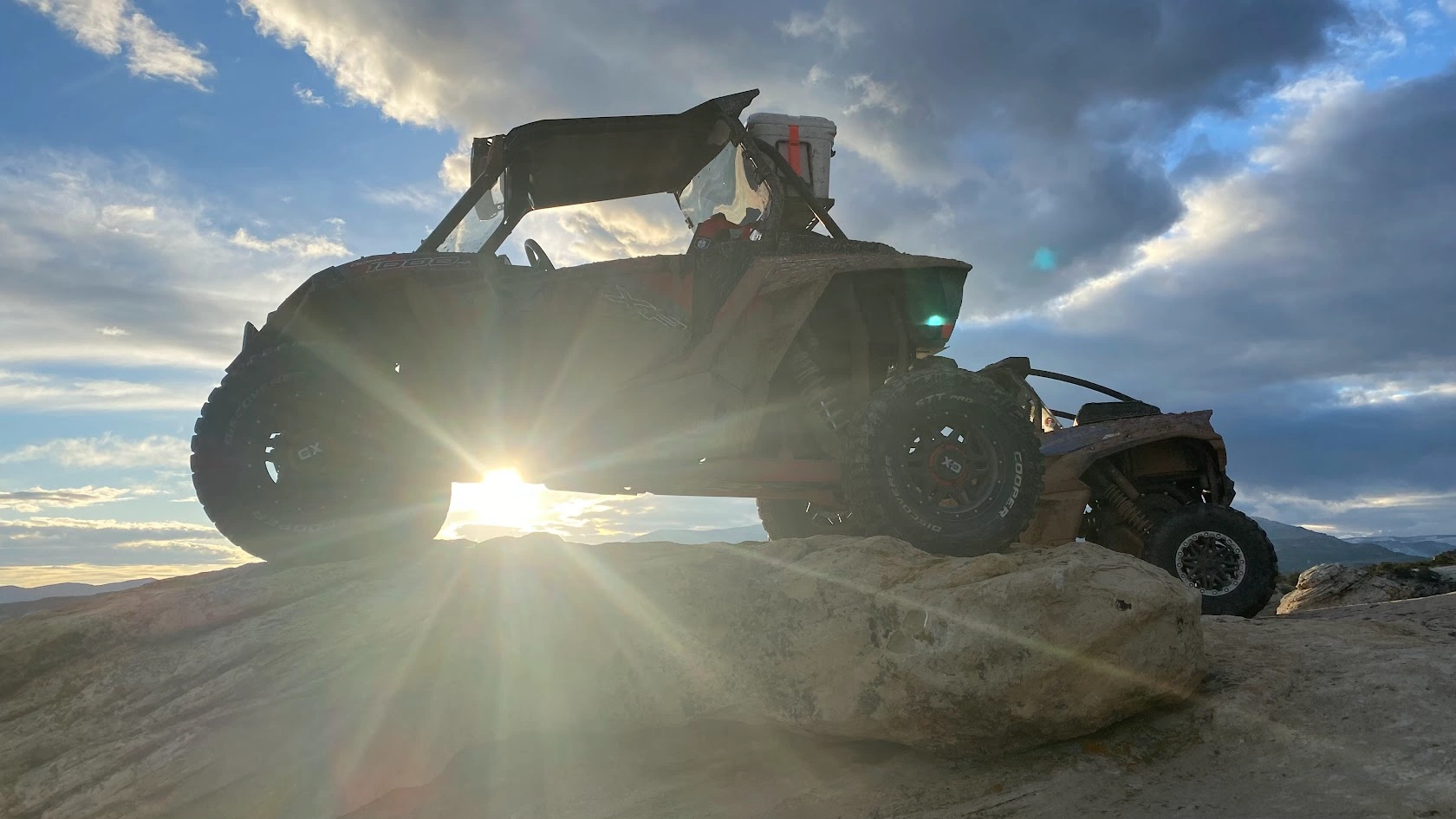 Sunset adventure ride through Utah desert backcountry